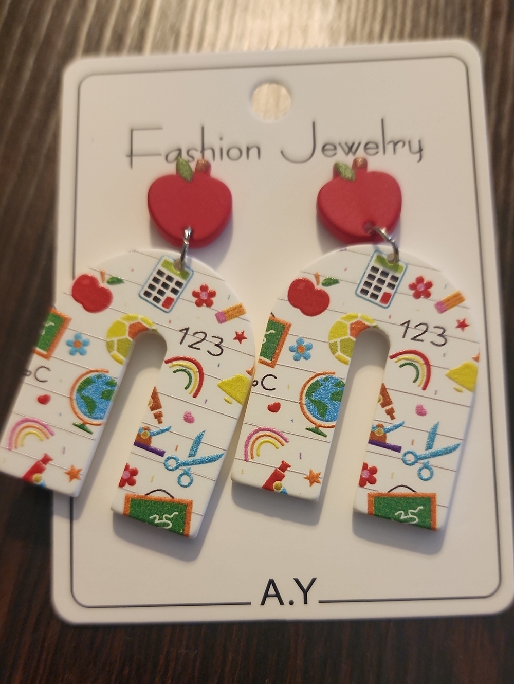 Fashion Jewelry Red Apple School Arch Drop Earrings